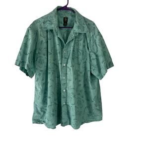 Aigle Men's Size XXL Green Hibiscus Tropical Floral Button Up‎